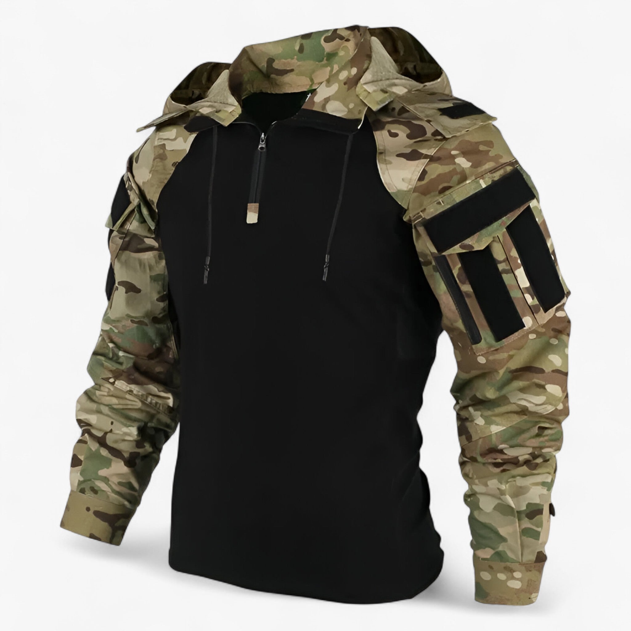 Men’s Cotton Tactical Camo Shirt with Zipper Front and Reinforced Elbows for Field and Outdoor Use