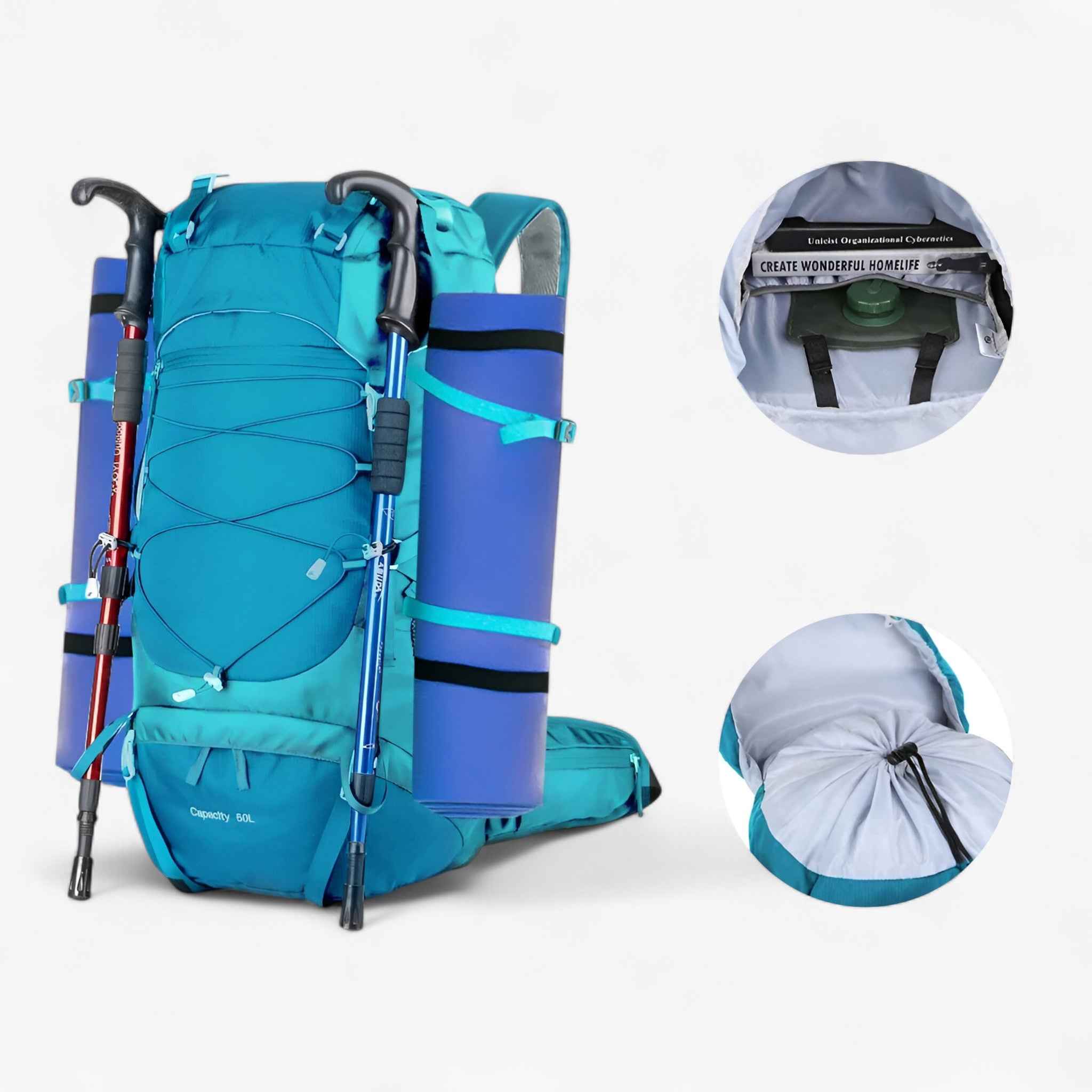 50L Waterproof Hiking Backpack with Rain Cover and Adjustable Straps for Multi-Day Camping and Trekking