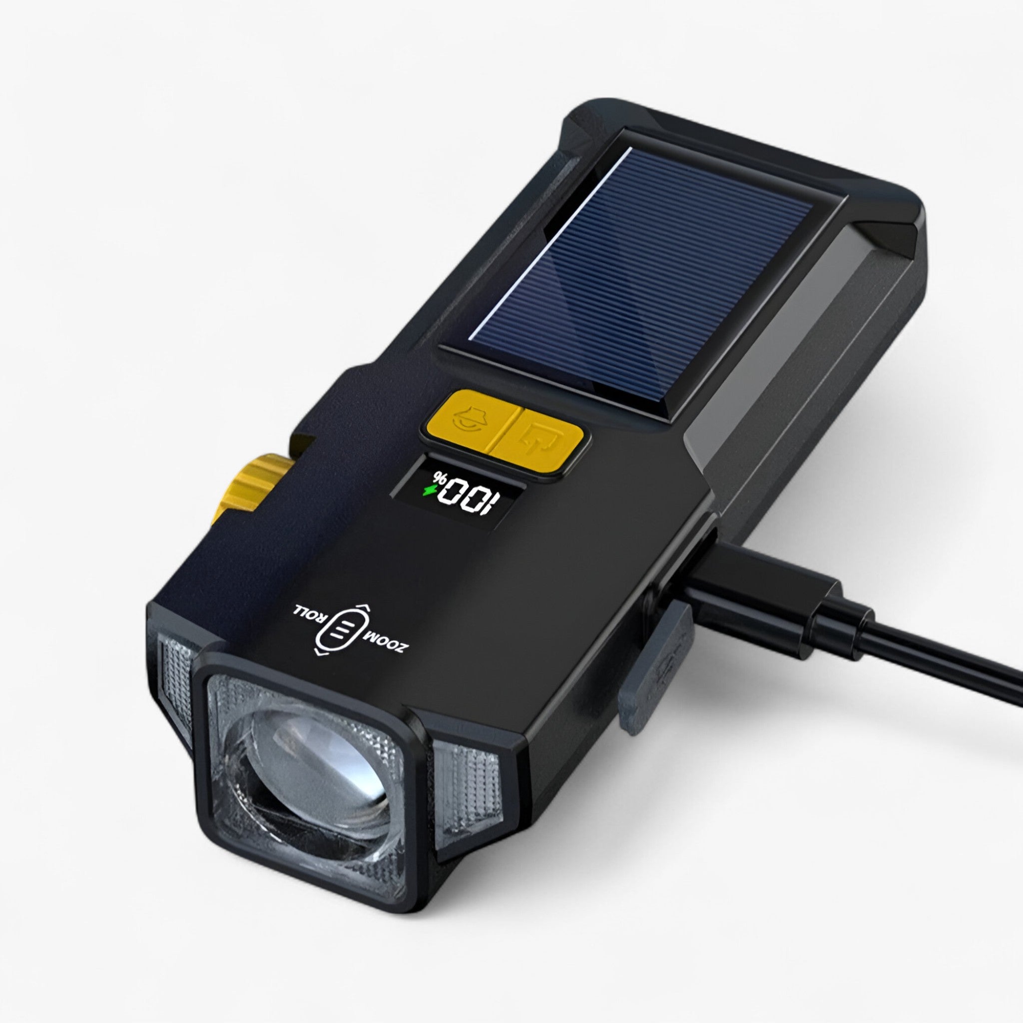 USB-C and Solar Rechargeable Bike Headlight with Power Display and Adjustable Beam for Night Cycling