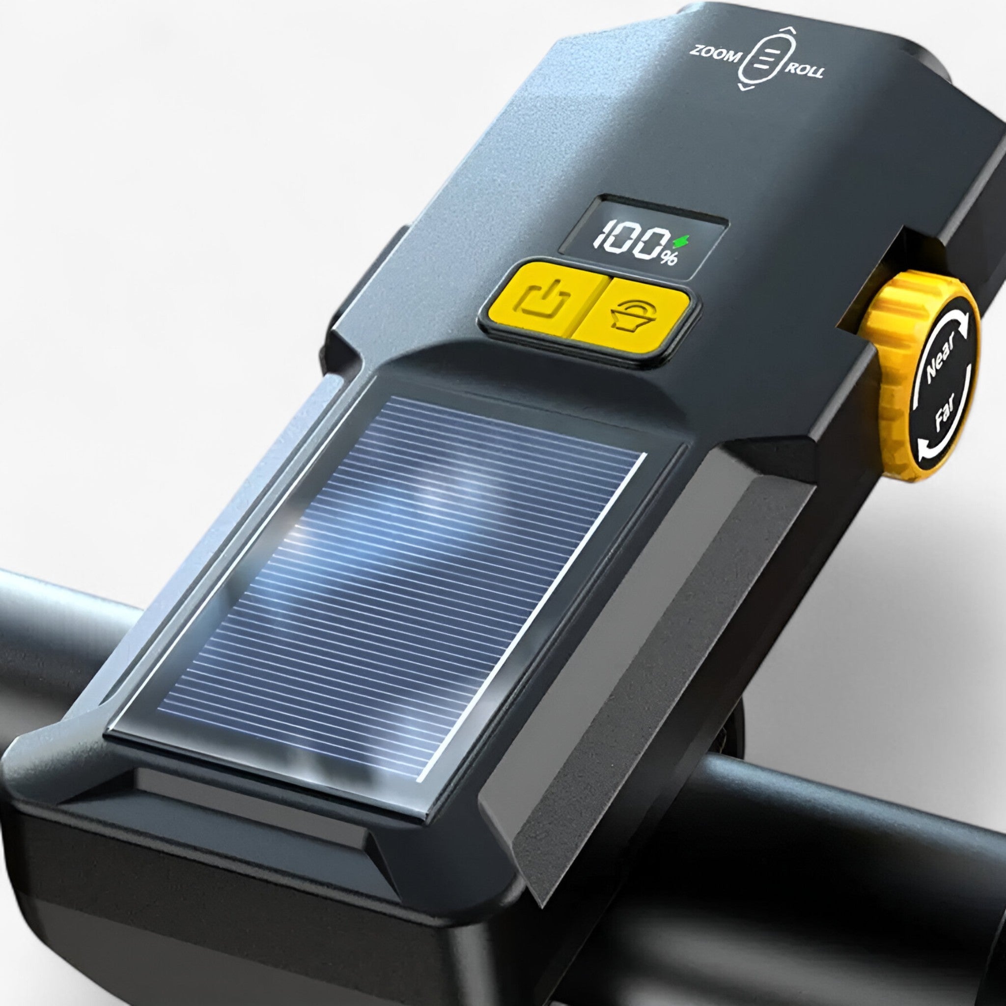 USB-C and Solar Rechargeable Bike Headlight with Power Display and Adjustable Beam for Night Cycling