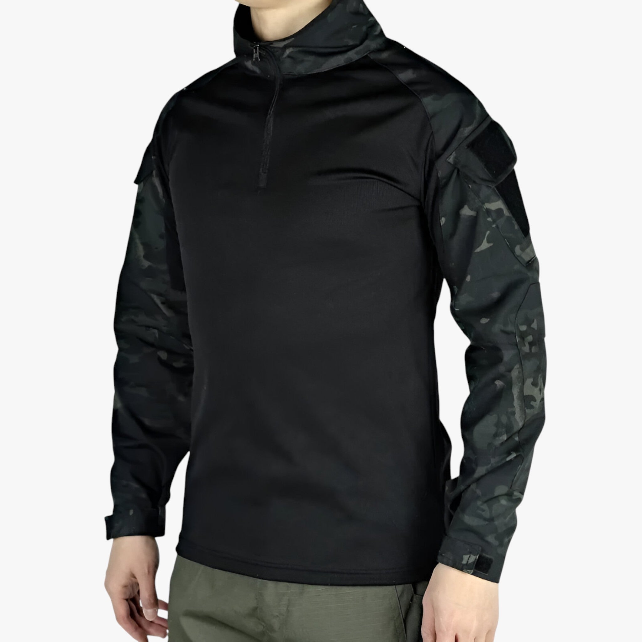 Men's Long-Sleeve Cotton Hiking Shirt with Camouflage Pattern for Trail and Field Use