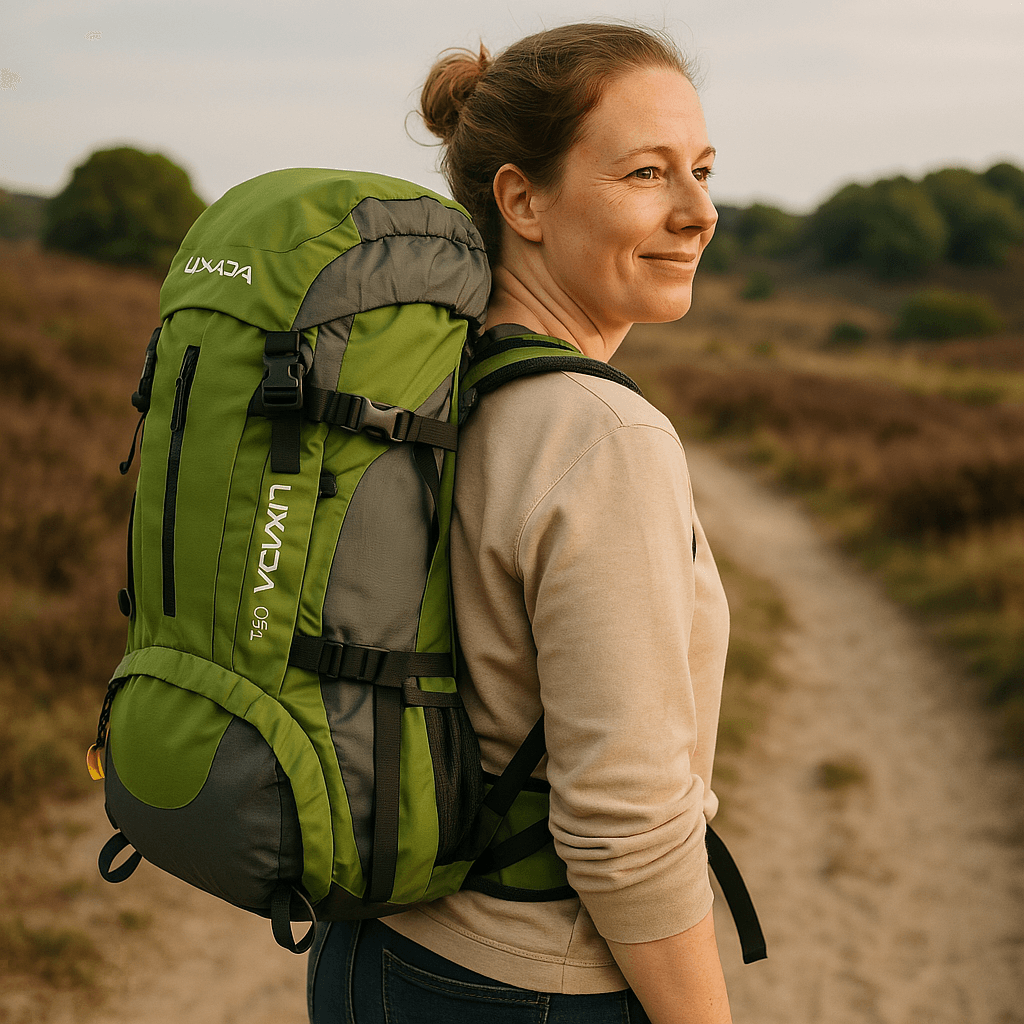 50L Water-Resistant Hiking Backpack with Rain Cover and Adjustable Straps for Camping Trips