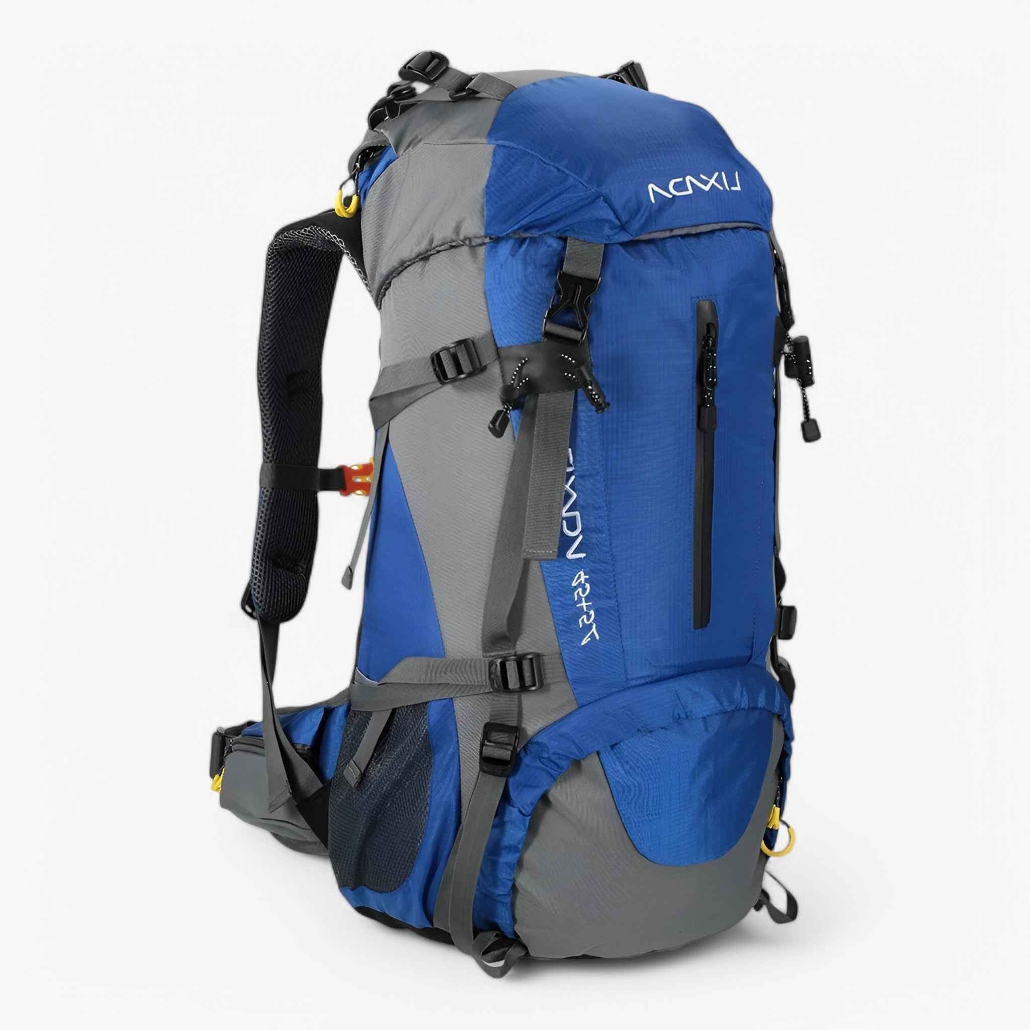 50L Water-Resistant Hiking Backpack with Rain Cover and Adjustable Straps for Camping Trips