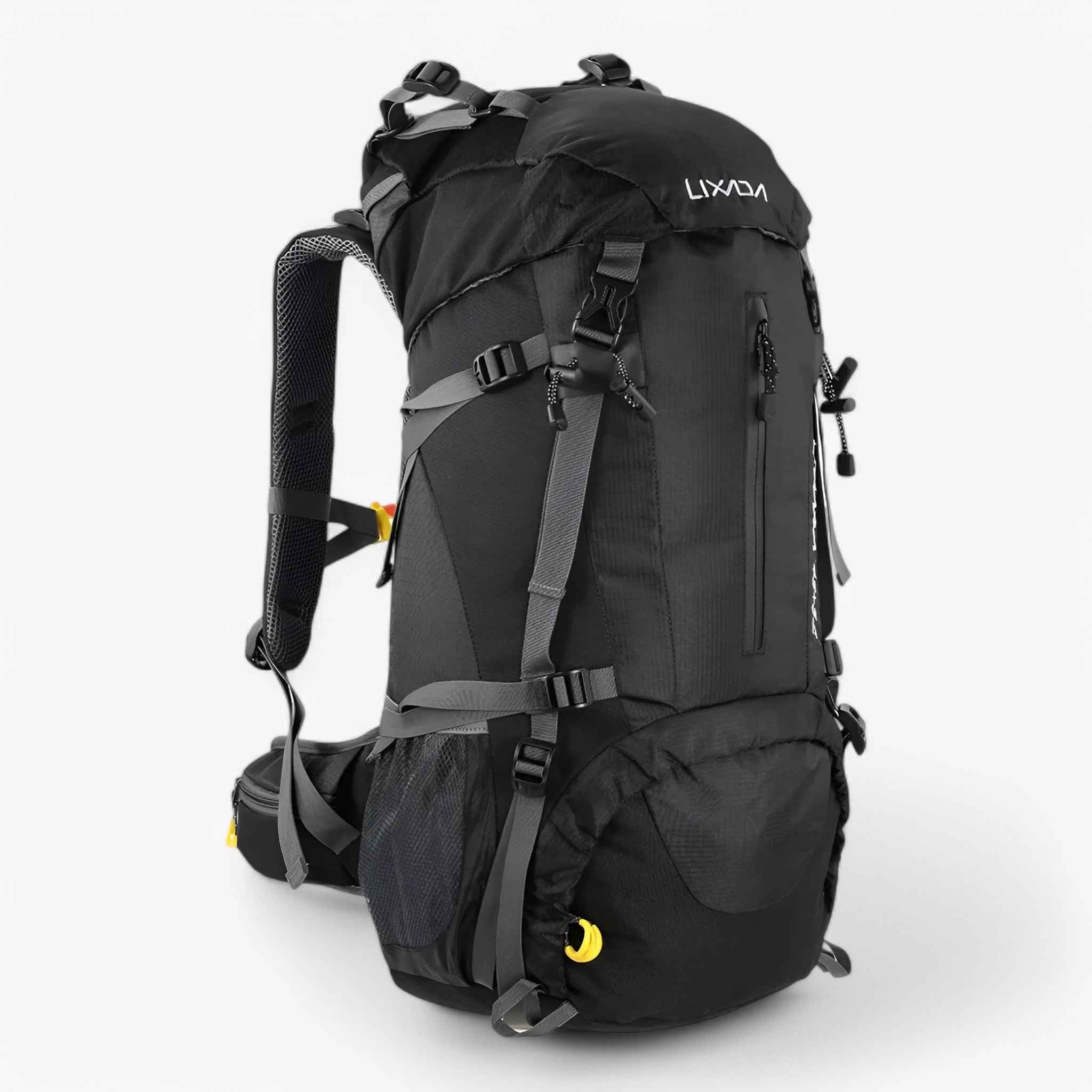 50L Water-Resistant Hiking Backpack with Rain Cover and Adjustable Straps for Camping Trips
