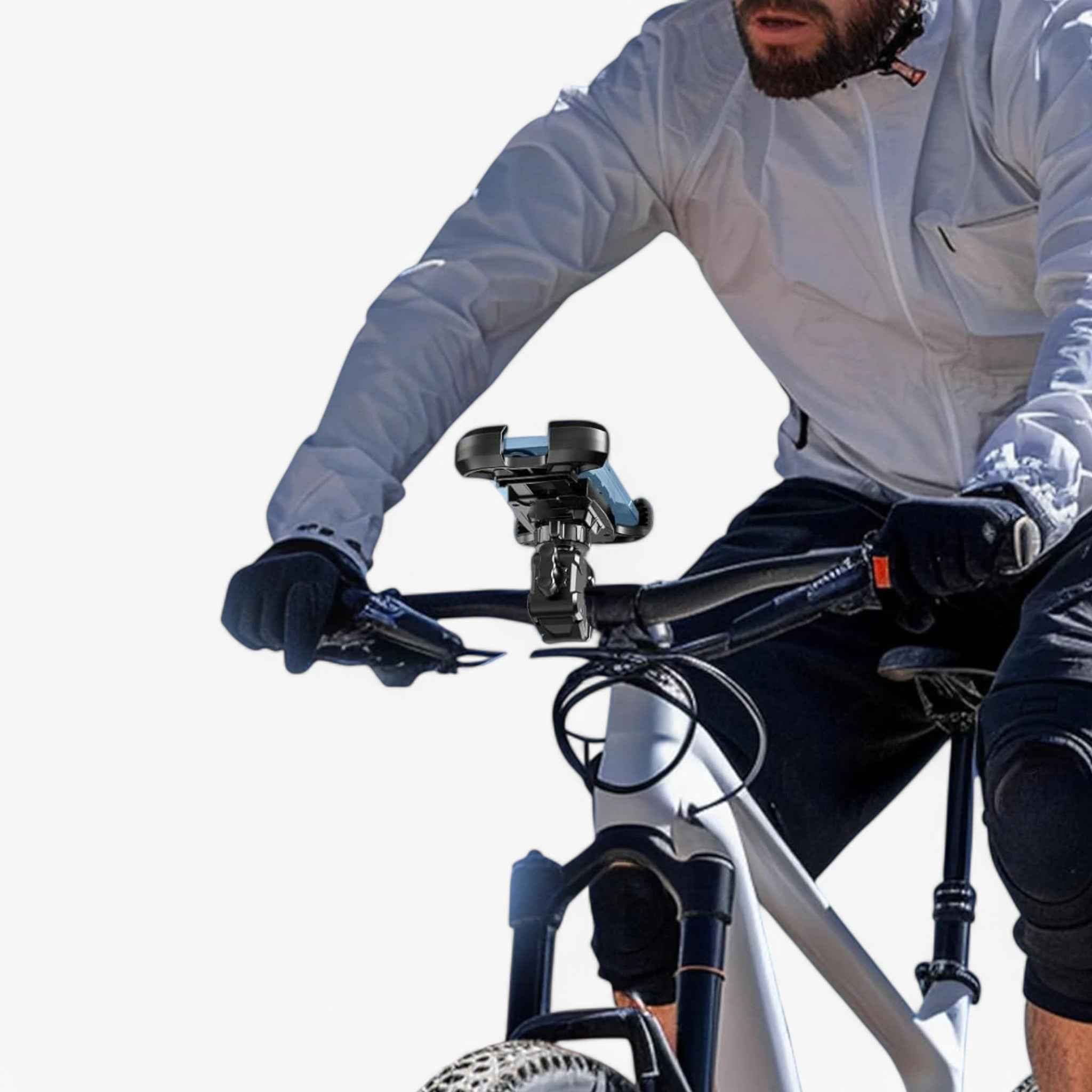Heavy-Duty Bike Phone Mount with 360° Rotation and Shock Absorption for Road and Trail Riding
