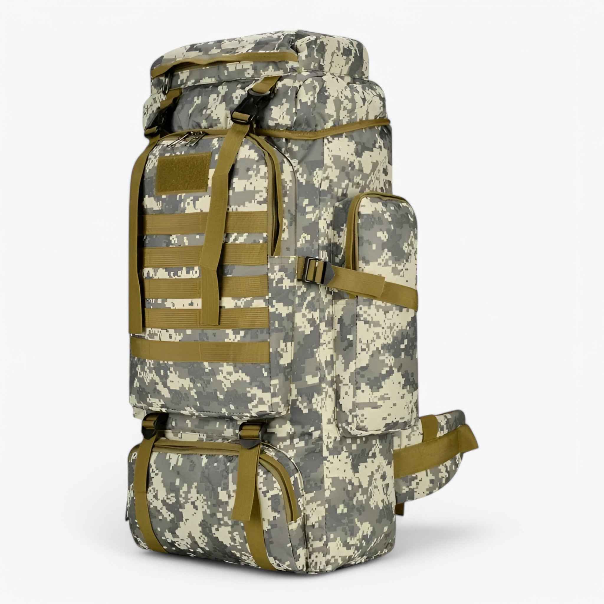 Water-Resistant 80L–100L Tactical Hiking Backpack with 600D Oxford Fabric for Multi-Day Outdoor Trips