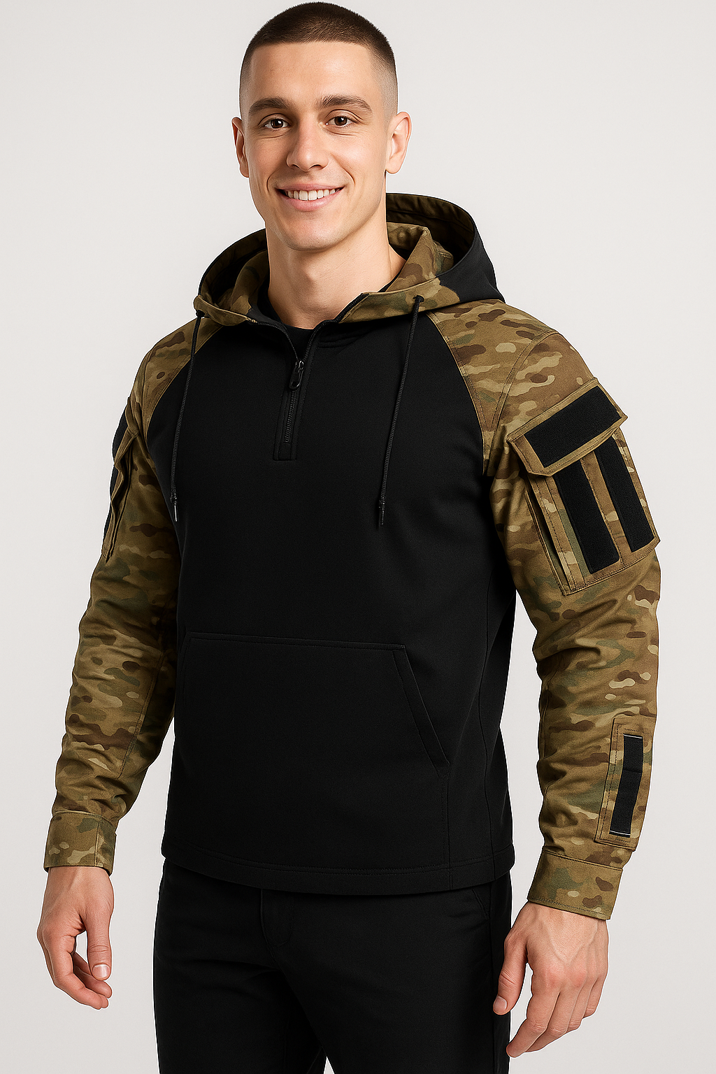 Men’s Cotton Tactical Camo Shirt with Zipper Front and Reinforced Elbows for Field and Outdoor Use