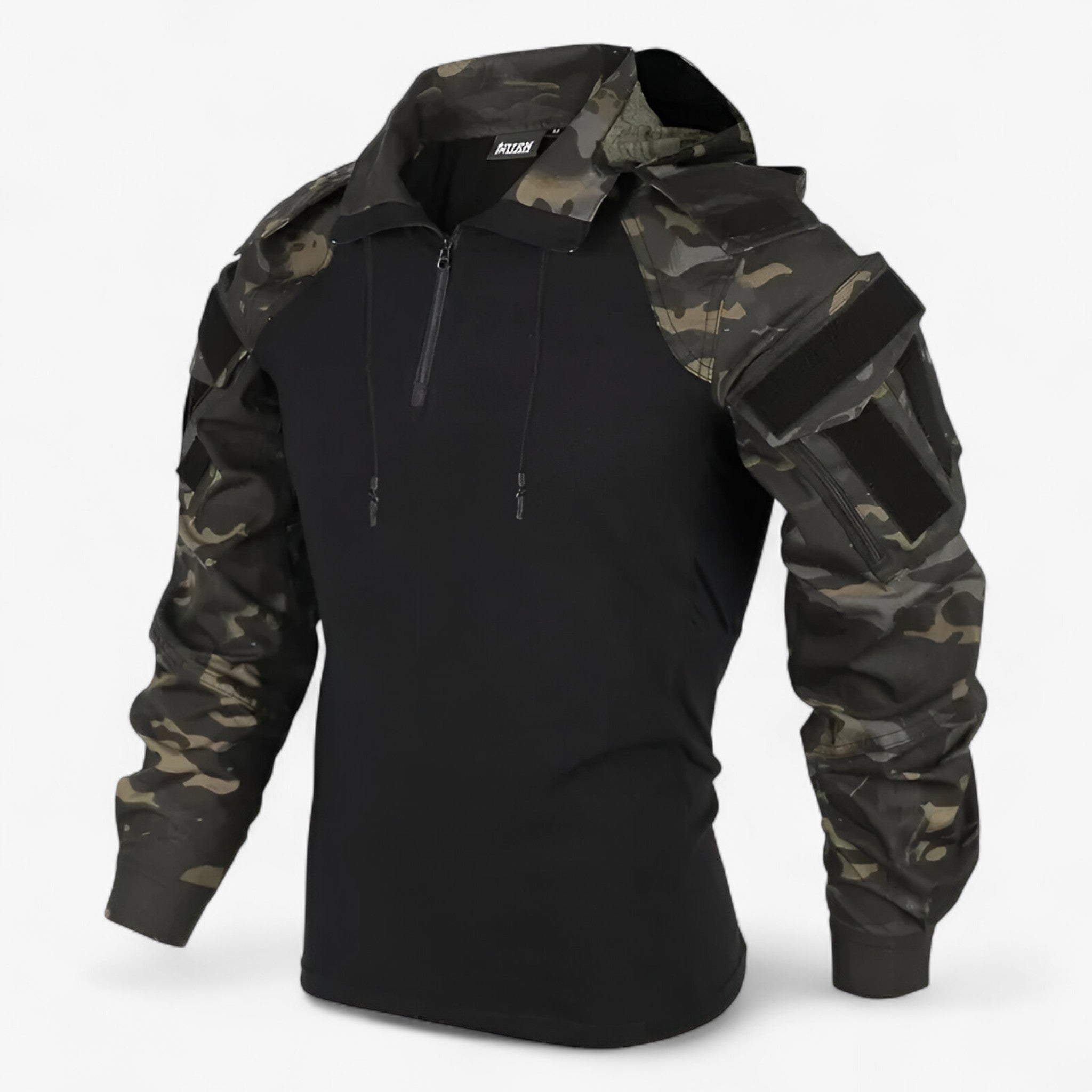 Men’s Cotton Tactical Camo Shirt with Zipper Front and Reinforced Elbows for Field and Outdoor Use