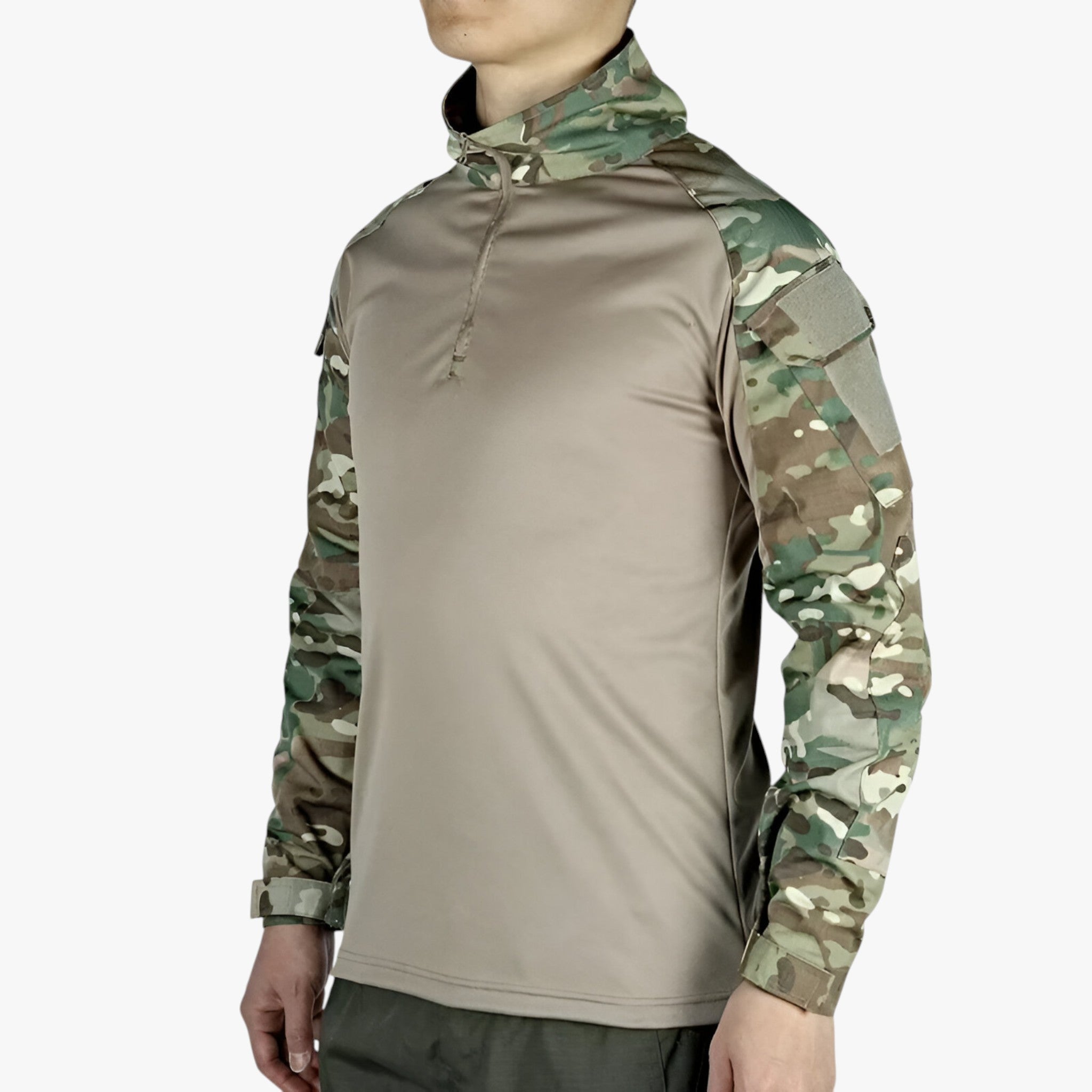 Men's Long-Sleeve Cotton Hiking Shirt with Camouflage Pattern for Trail and Field Use