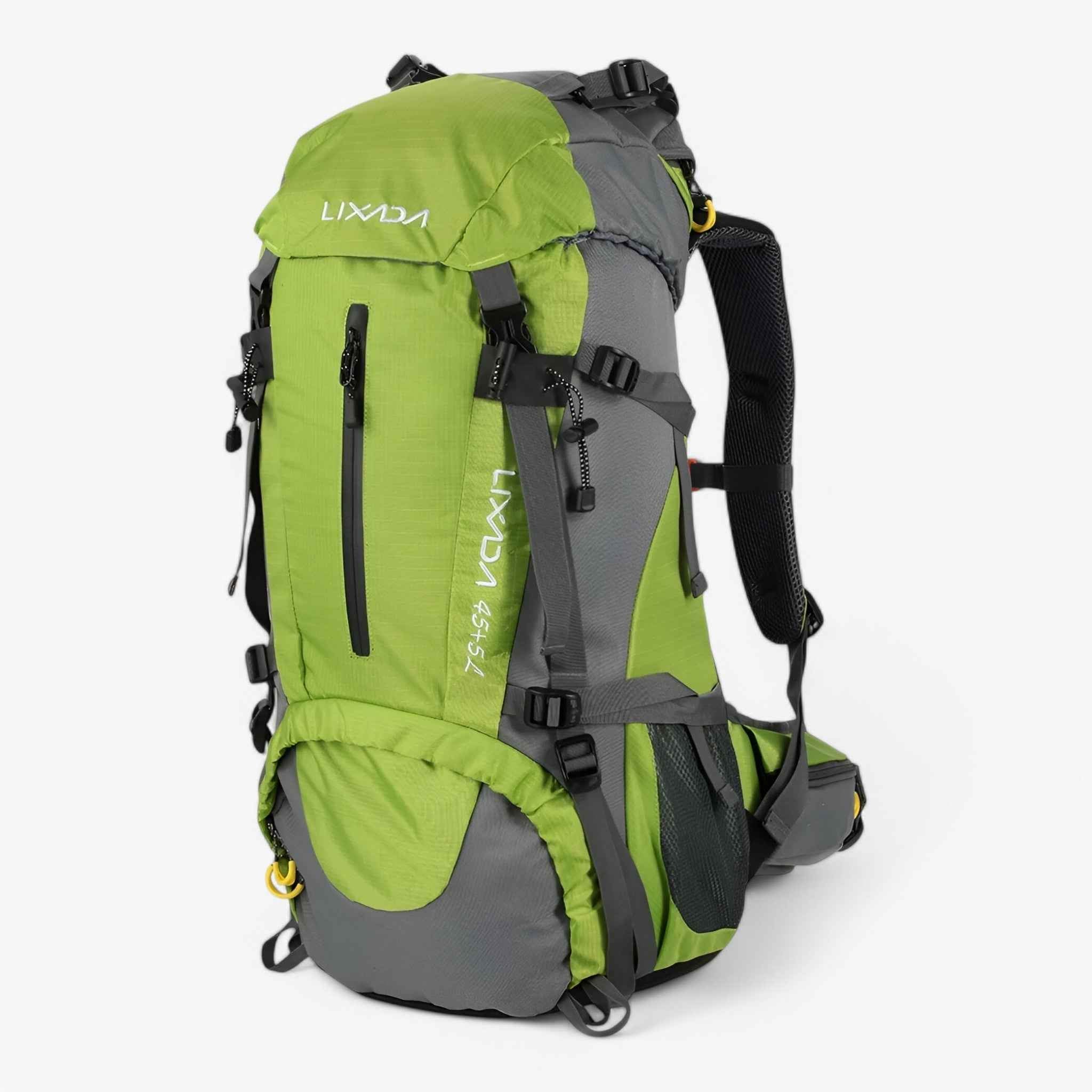 50L Water-Resistant Hiking Backpack with Rain Cover and Adjustable Straps for Camping Trips